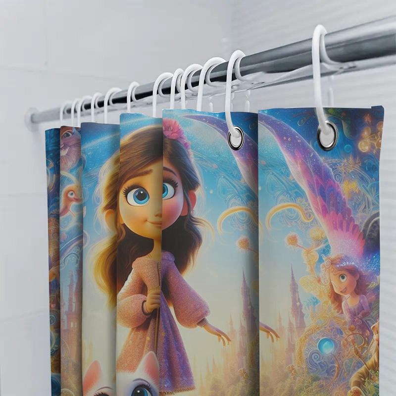 Magical Princess and Cat Shower Curtain | Fantasy Kids' Bathroom Decor