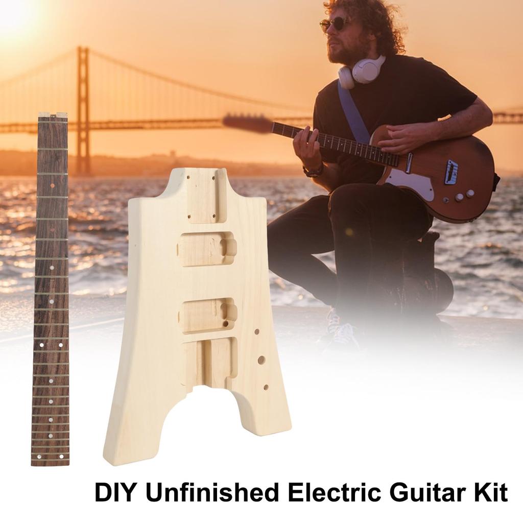 Btuty DIY Unfinished Electric Guitar Kit Guitar Assembly Kit Guitar Kit Guitar Barrel Blank Wooden Guitar Body Replacement Parts Basswood Body Maple