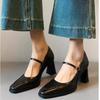 2025 New Heeled Shoes Woman Retro Shallow Mouth High Heel Mary Jane Shoes Square Head Pumps Fashion Heels for Ladies
