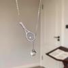 Exquisite Tennis Racket Necklace Zirconia Metal Sweater Chain Pendant Necklace  Jewelry Gifts