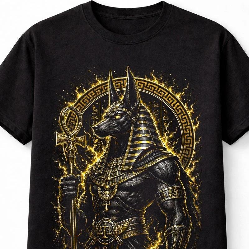 Anubis Egyptian God Mythology Gold Graphic Black Unisex TShirt S