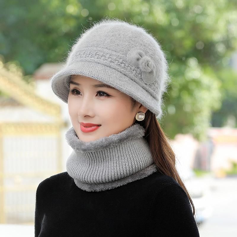 

Пожилой среднего возраста шарф шляпа зимняя вязаная шерстяная шапка женская мама морозостойкая шапка из кроличьего меха бабушка пожилая женщина вязаная separate hat, velvet to keep warm