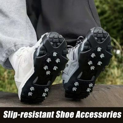 1 Pair Ice Cleats Shoes Crampons with 10 Steel Studs Men Women Winter Outdoor Walking Ice Snow Traction Grips Non-slip Shoes Boot Spikes Grippers