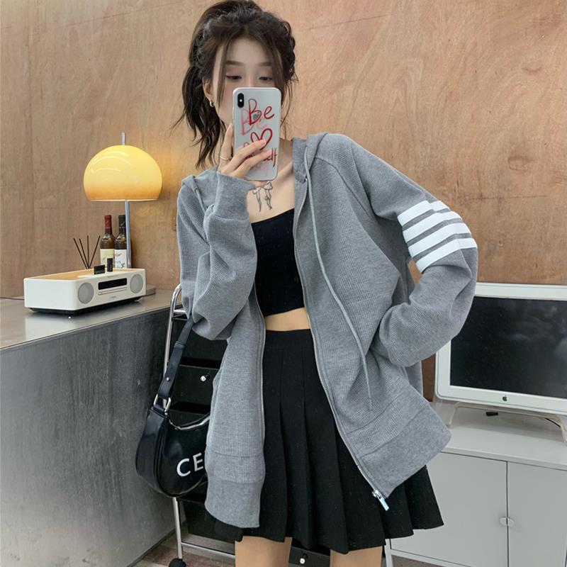 Early Autumn Korean Style Hooded Zipper Sweatshirt for Women - 2022 Loose Fit Design
