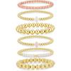 Yoosteel Gold Beaded Bracelets for Women Teen Girls, Gold Plated Jewelry | Gold Stackable Stretch Bracelets, Dainty Round Beaded Pearl Cross Bracelet