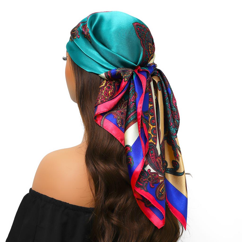 Lenço de Cabeça Feminino Marca de Luxo Quadrado 90*90cm Seda Foulard Cetim Bandana Cabelo Lenço de Pescoço Macio Hijab Lenços de Cabelo Para Senhoras