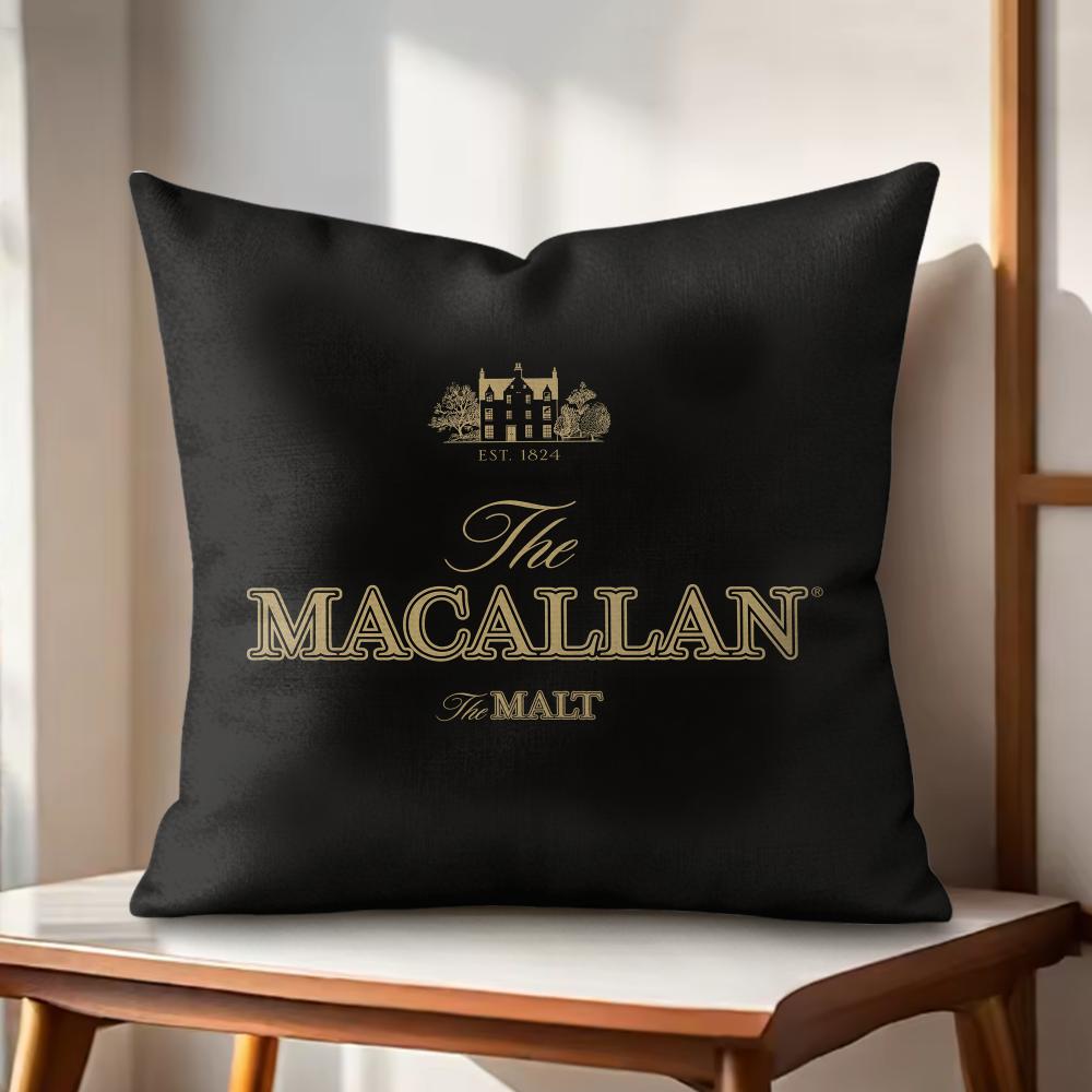 MMacallanNS wWhiskey Logo Kissenbezug Natürlicher Leinen Bio-Stoff Doppelseitiger Druck Sofakissenbezüge Heimdekoration