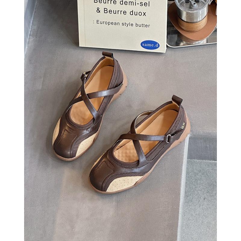 Leather cross-strap ballet women's spring and autumn new shallow mouth single shoes casual sports Mary Jane shoes