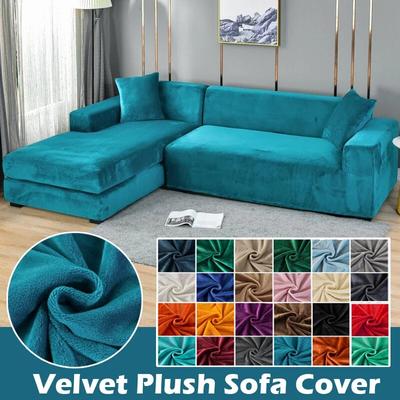 Velvet Sofa Cover Elastic Thick L Shaped Corner Sofa Cover For Living Room 1 /2 /3 /4 Seater Stretch Cover For Sofa Couch Armchair