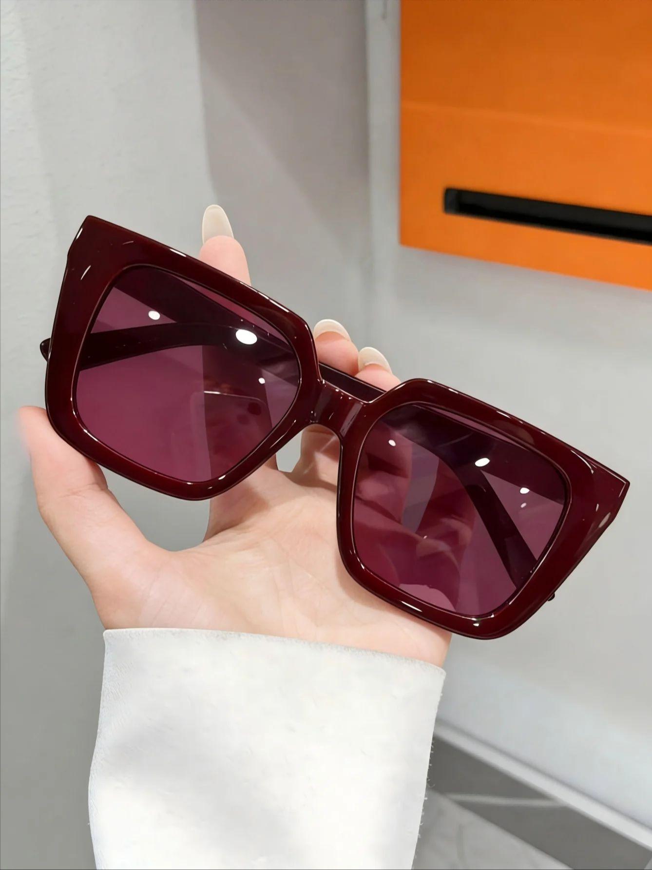 

1PC Oversized Square Fashion Glasses Vibrant Colors Simple Stylish Suitable for Daily Wear Dating Fits Various Face Types бордовый