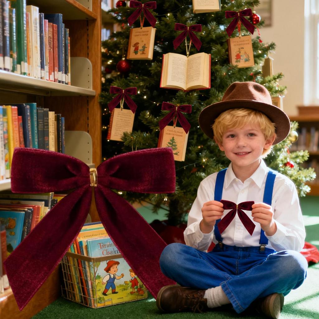 24 Pieces Christmas Tree Velvet Bows Wine Red Christmas Bow Vintage Ornaments Suitable For Flower Garlands Gift Packaging Crafts