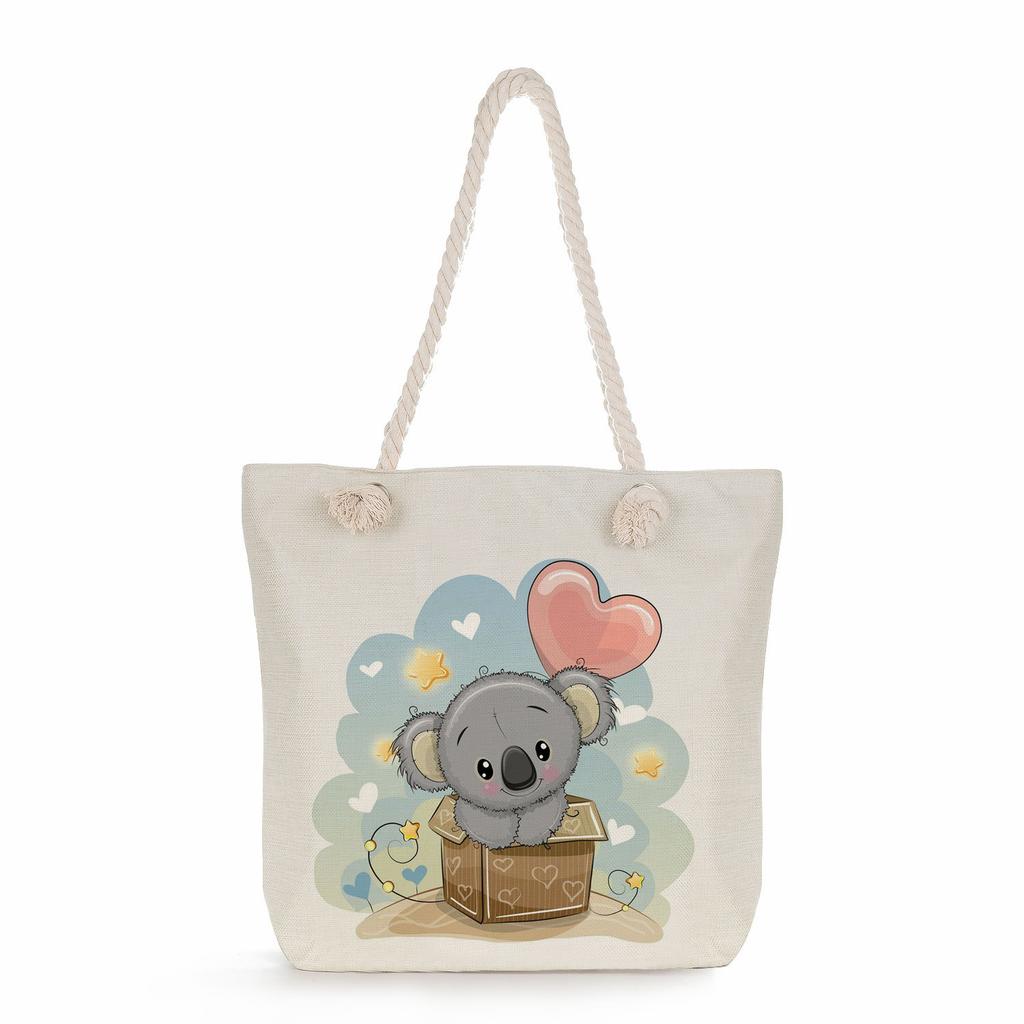 Koala print thick rope single-shoulder beach bag 7265