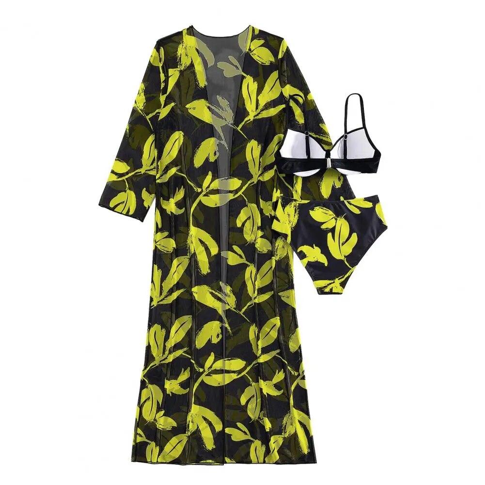 Women Swimsuit Set Summer Vacation Bathing Suit 3-piece Women's Bikini Cardigan Set