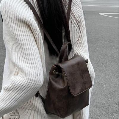 Compact Texture Retro Brown Backpack New Simple Versatile Shoulder Bag