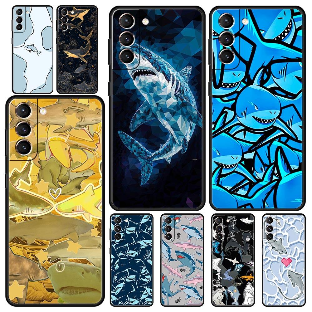 Seaside Sharks Pattern Phone Case for Samsung Galaxy S26 S25 S24 S23 S22 S20 S21 FE Ultra S25 Edge Plus 5G Soft TPU Cover Capas