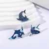 Cartoon Marine Animal Enamel Pins Glittering Dolphin Manta Ray Shark Brooch Alloy Lapel Jewelry Gift Accessories
