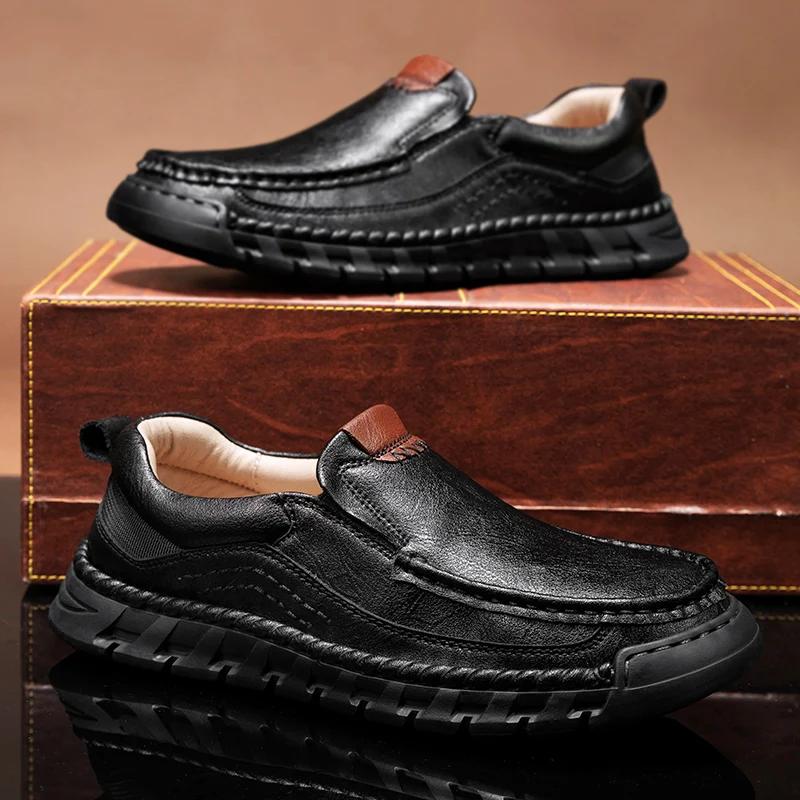 2025 New Men Casual Shoes Handmade Leather Loafers Comfortable Men's Shoes Quality Split Leather Flat Sneakers