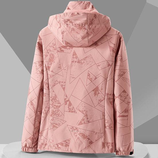 Unisex Winter Windbreaker Smooth Windproof Hooded Long Sleeve Zipper Pocket Zip Up Geometric Print Loose Fall Spring Outdoor Coat Jacket