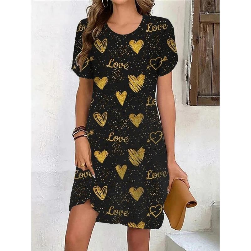 Summer Short Sleeved Dress Loose Casual Plus Size Dress Flower Print Dress Mini Skirt