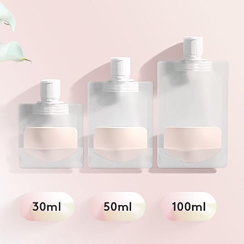 Sacchetto di imballaggio a conchiglia trasparente in plastica con beccuccio verticale, borsa da viaggio portatile per trucco fluido per lozione e shampoo