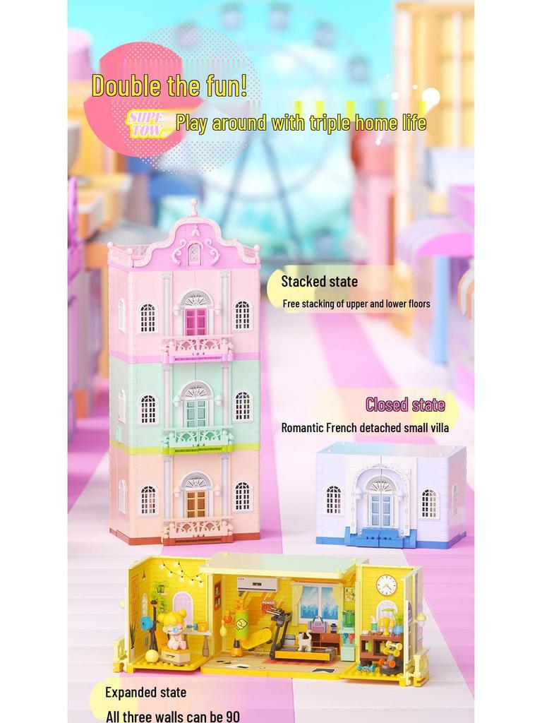 Jiaqi Blocks: Princess Nanci Bedroom & Music Room Set - Stackable House Street Scene Ornaments for Girls