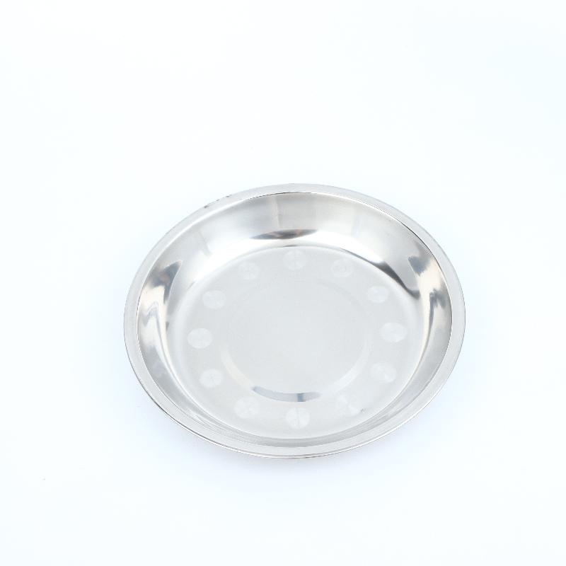 2Pcs Reusable Stainless Steel Dinner Plates Thickened Polished Round Shallow Dishes for Picnic Barbecue Use