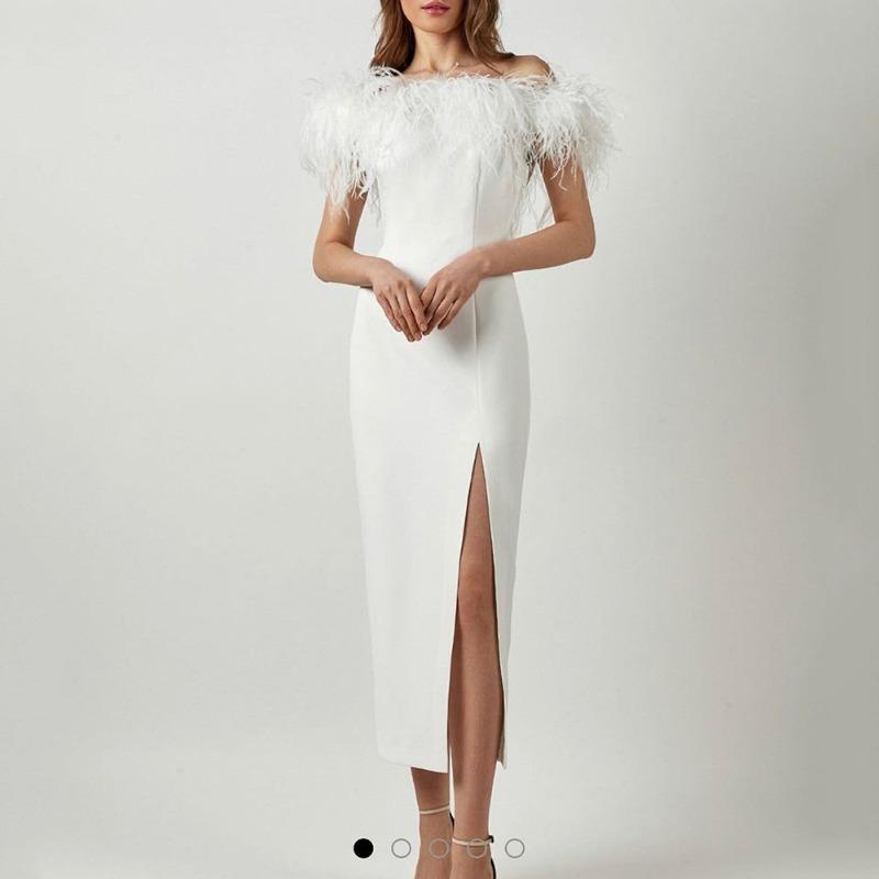 Spring and suer new women s clothing one-word shoulder evening dress feathers socialite dress banquet temperament dress S