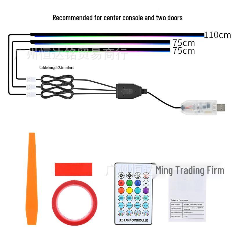 Smart Remote-Control Car LED Ambient Light Strip – Multicolor Acrylic for Central Console and Doors