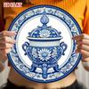 Vintage Blue White Porcelain Floral Metal Sign 7.8 Inch Round Rustproof Wall Decor For Cafe Beach Home Plate Art