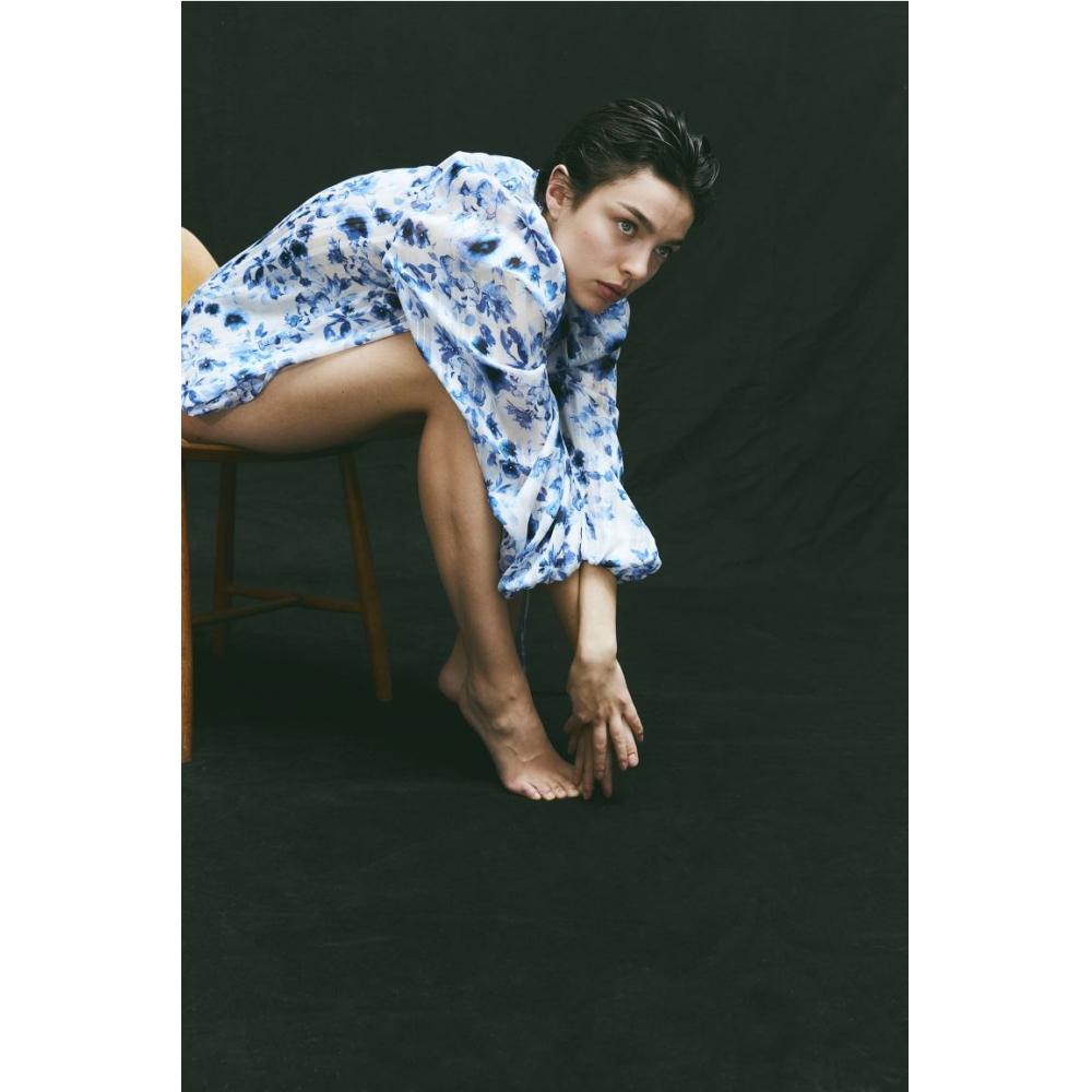 

Блузка из крепа с оборками HM Белый Синий Цветочный принт