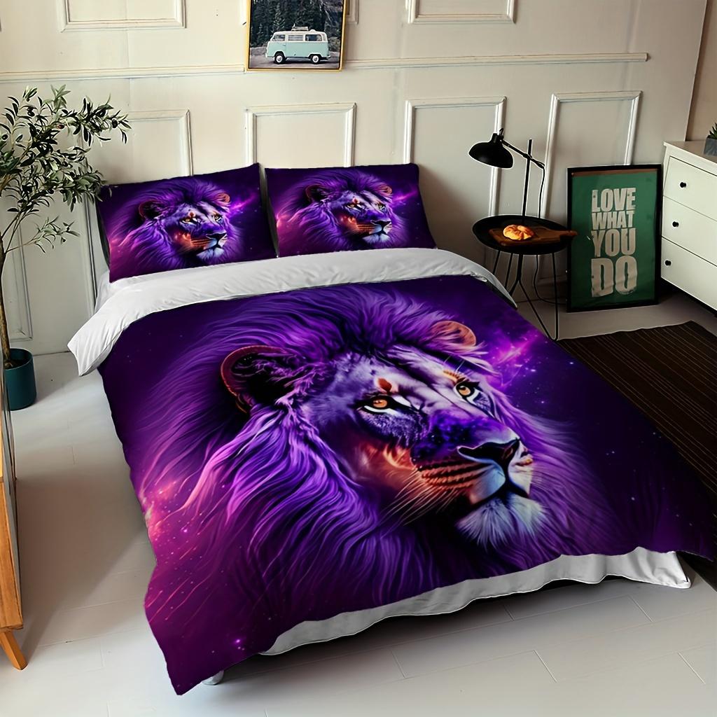 Carton Lion Lucky Purple Animal Beding Comfortable Quilt Cover Set 1 Comfortable Quilt Cover+2 Pilowcase Soft Comfortable Breathable Easy To Clean