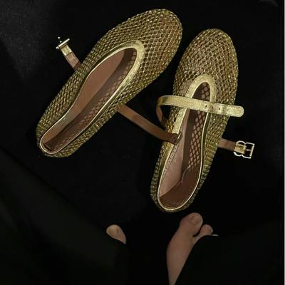 Ballerine a rete traforate, sandali casual estivi traspiranti da donna, scarpe Mary Jane con cristalli di diamanti, Scarpe Cave