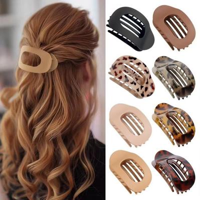 Oval Flat Hair Clips Retro Leopard Matte Flat Round Claw Clip French Large Flat Round Claw Clip for Women Girls Hair Accessories