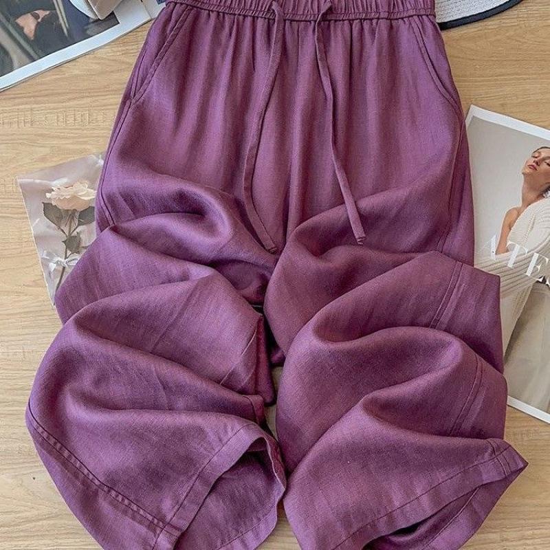 Plus Size Breathable Cotton Linen Wide-Leg Pants - Women's Casual Summer Style