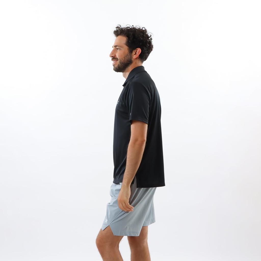 Champion Kurzarm Antibakterielles und Logo-Polo Größe L Herren Geruchsresistent Schnelltrocknend Ein-Punkt-Shirt, Schwarz, (C3-ZS303)