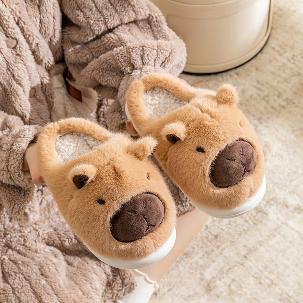 Zimní kreslené pantofle kapybara, Vhodné pro ženy a muže, Ležérní styl, Domácí obuv do interiéru, kterou lze prát, Podšitá pohodlnou látkou