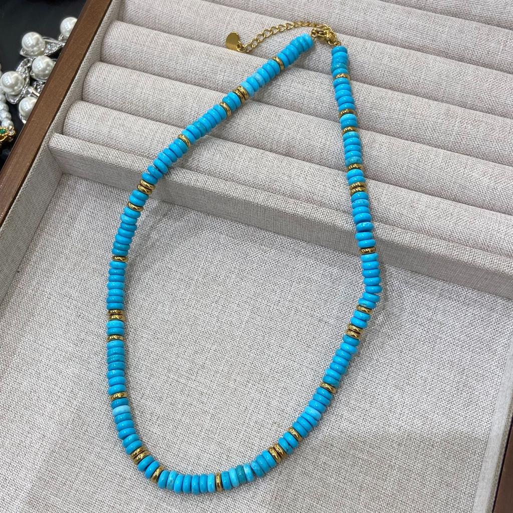 High-End Literary Temperament Necklace Female Turquoise Small Gold Beads Beaded Collarbone Chain Light Luxury Retro New Chinese Neck Chain