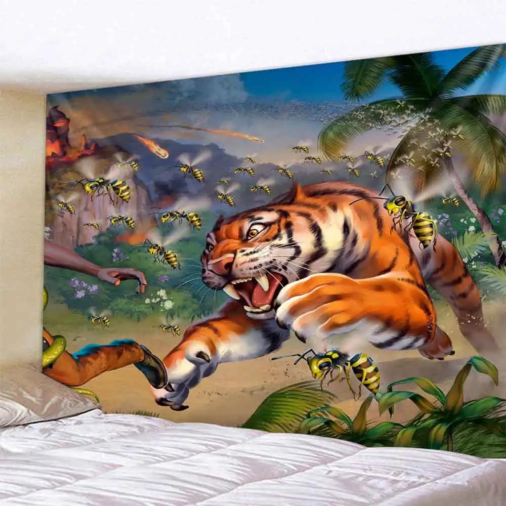 Forest Animals Dinosaur Tiger Wall Hanging Tapestry Art Deco Blanket Curtain  at Home Bedroom Living Room Decor