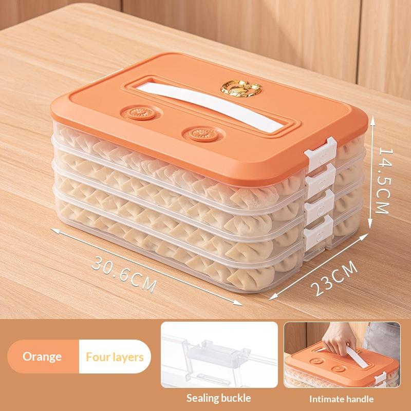 Space Saving Stackable Food Storage Containers 1-4 Layers Leakproof Sealed Dumpling Box for Kitchen Food Sorting
