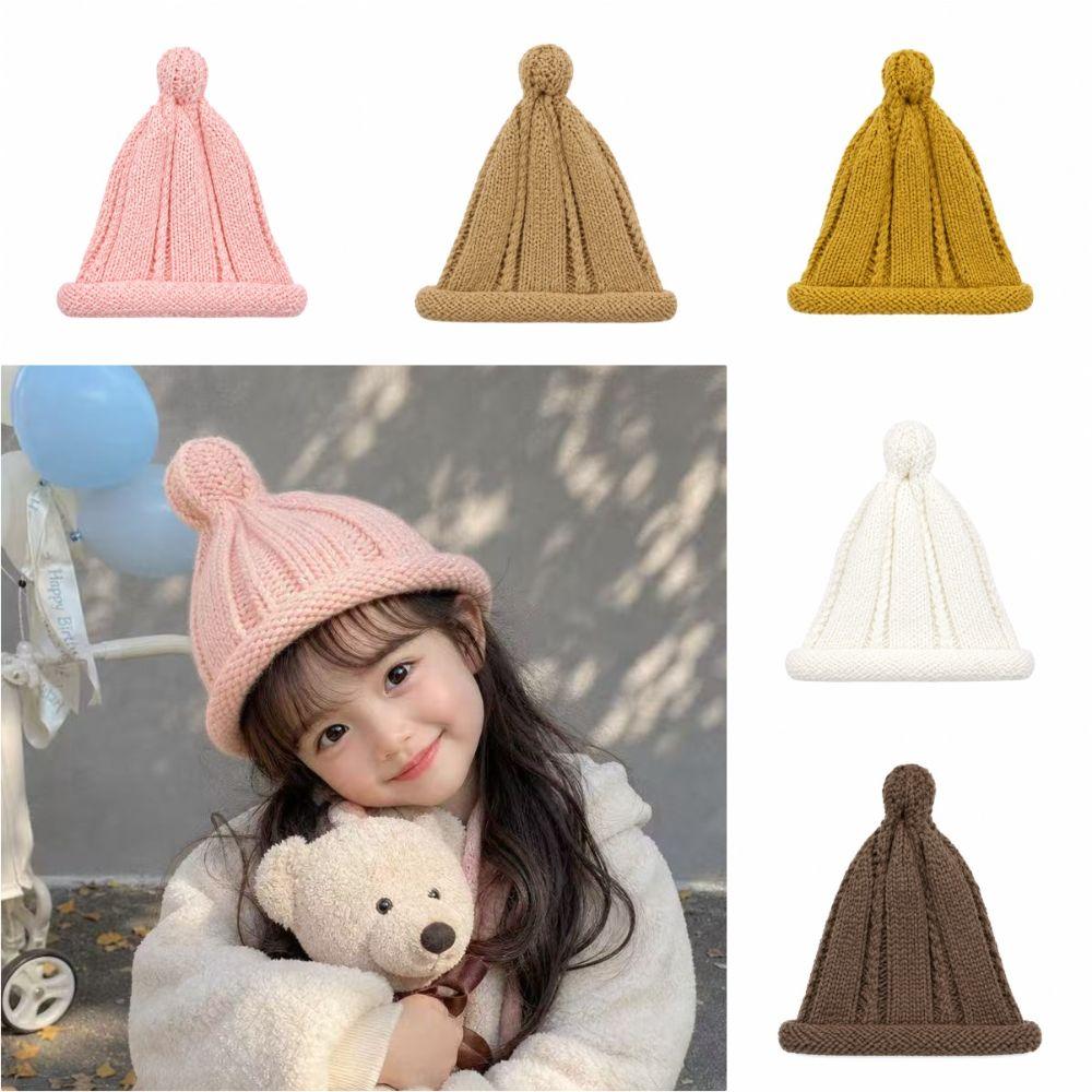 Solid Color Warm Knitted Hat Pointed Top Kids Pullover Hats Soft Baby Winter Cap Winter