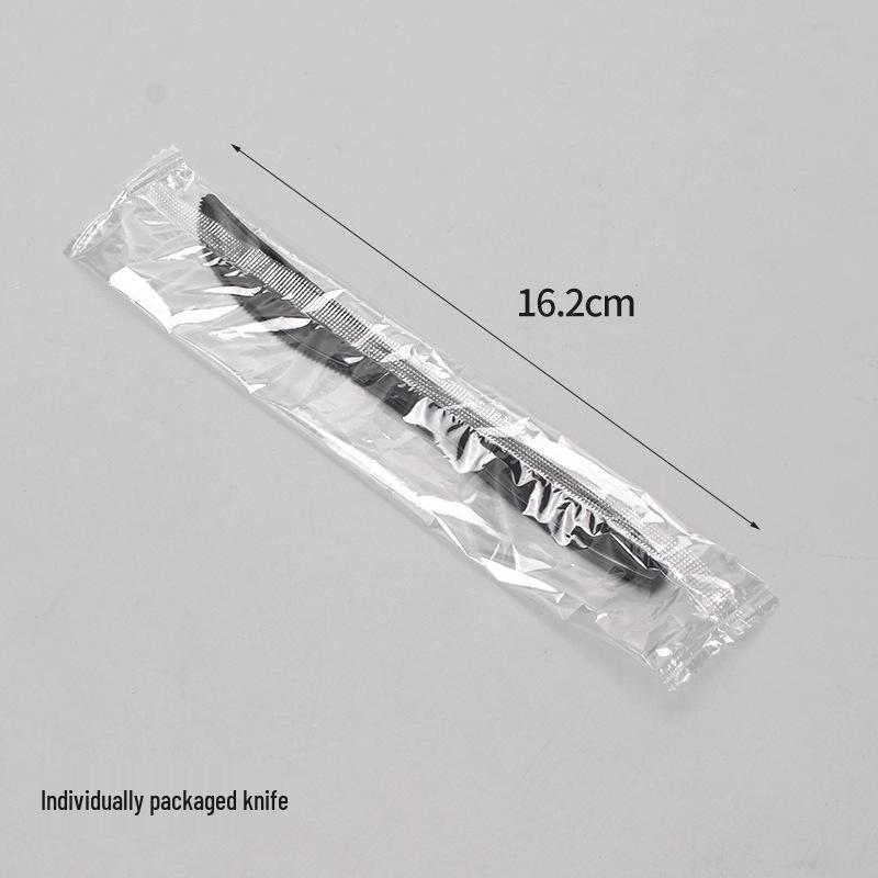 6-inch Disposable Plastic Cutlery Set: Individually Packaged Knife, Fork, and Spoon.