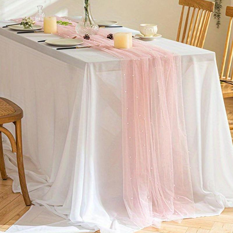 Gazowy Biegacz na Stół Romantyczny Siatkowy Obrus z Pereł Pokrowiec na Stół Weselny Jadalny Dekoracja na Urodziny Baby Shower Imprezowy