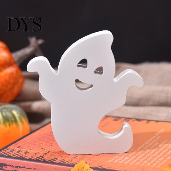 Cute Halloween Room Decor Ghost Wooden Table Sign, Spooky White Standing Modern Farmhouse Accents Block Sign for Holiday Tiered Tray Centerpiece,