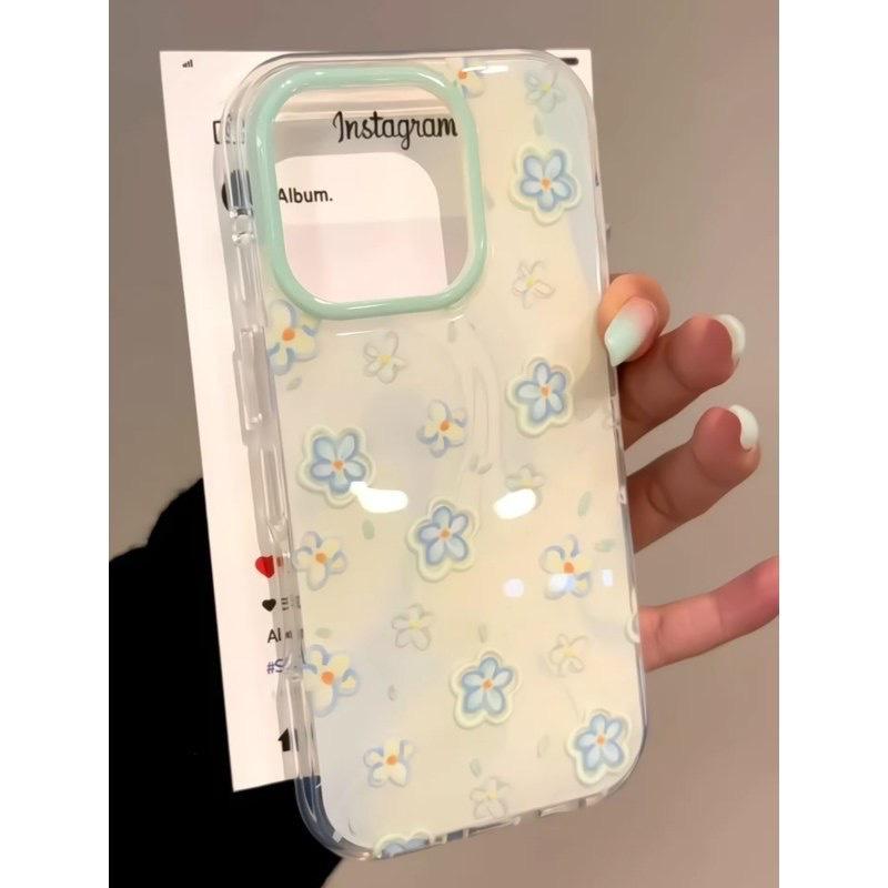 

Однослойный масляный рисунок Маленький синий цветок для чехла на мобильный телефон Apple 16promax 15 для iPhone 14 Защитный чехол 13imd12 For Apple 6