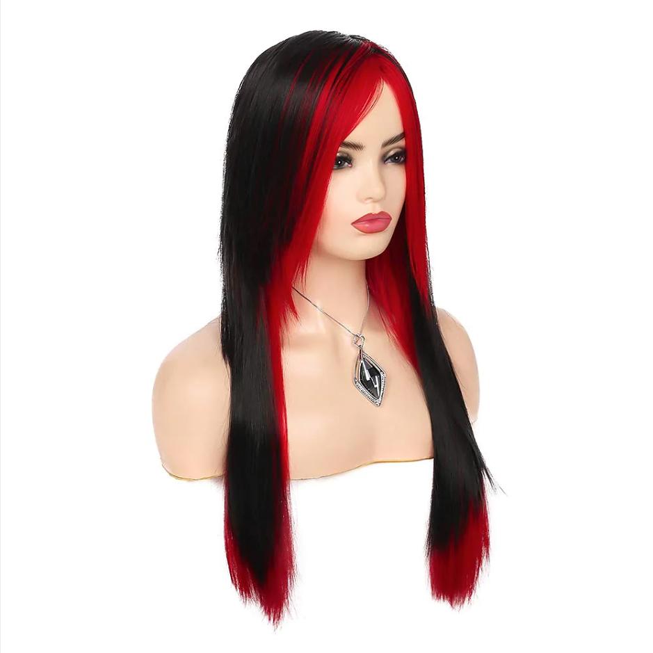 HAIRJOY Synthetische Haar Pruiken voor Vrouwen Lange Rechte Pruiken Zwart Rood Grappige Pruiken voor Dagelijks Kostuum Feest Cosplay Pruik