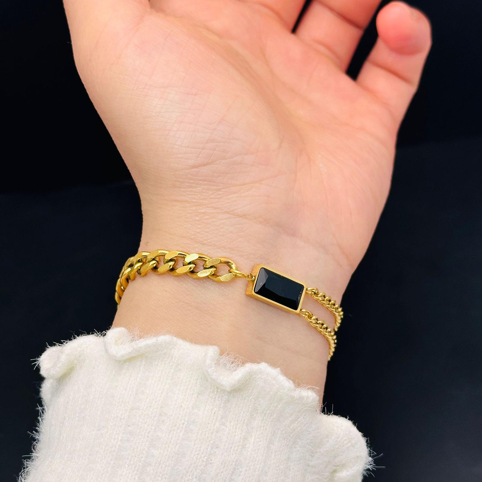 

Черный квадратный роскошный набор ювелирных изделий из титановой стали: Браслет, ожерелье и серьги