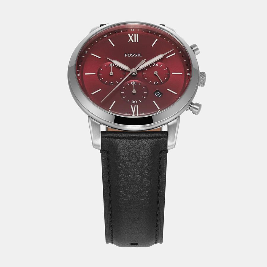 Fossil Men's Silver Stainless Steel, Burgundy Dial l FS6016