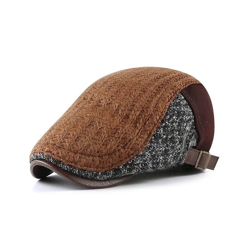 Men's Knitted Patchwork Newsboy Hat Warm Beret Cabbie Ivy Cap Adjustable Buckle Gatsby Style Casual Fashion Accessory