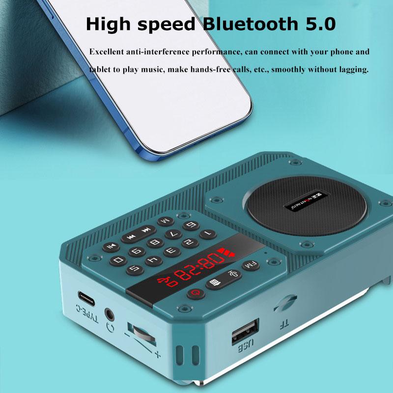 Mini Portable FM Radio High Sensitivity Radios Receiver Wireless Hifi  Bluetooth Speaker with Mic Support Recording TF USB Play