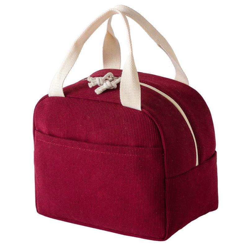 1Pcs Minimalist Portable Handbag Picnic Corduroy Insulated Lunch Bag Hand-Held Large Capacity Lunch Box Storage Bag